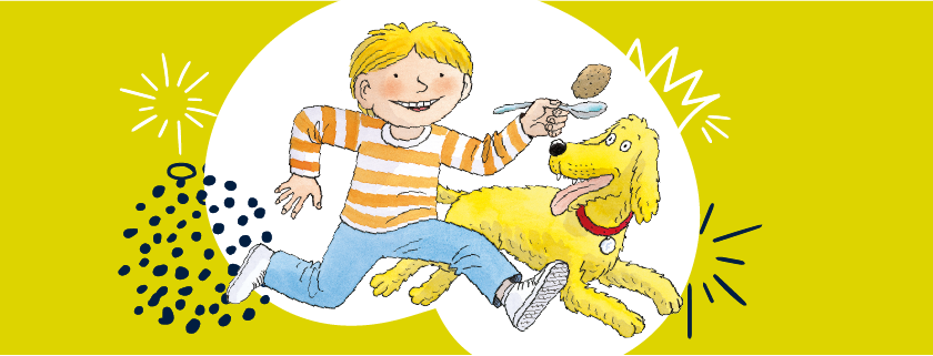 image of an illustrated boy and his dog
