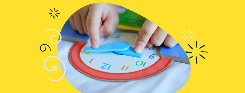 Image of child moving the hands on a toy clock