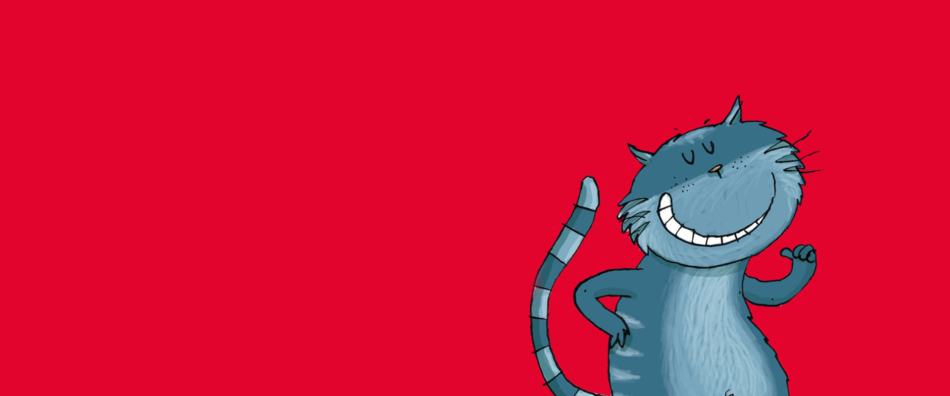 image of an illustrated cat on a red banner