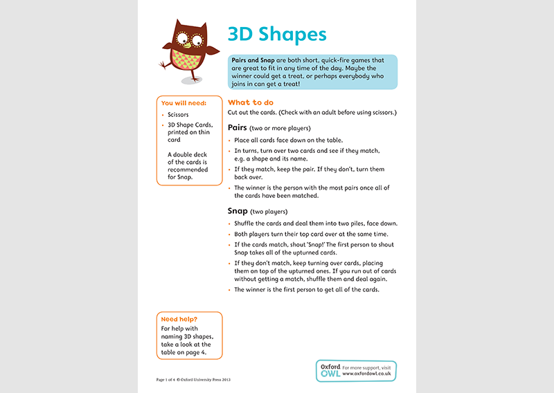 3D Shapes Pairs Game (Year 1)