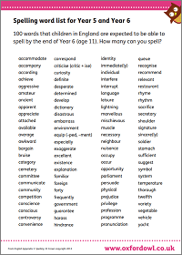 year 5 and 6 spelling list homework